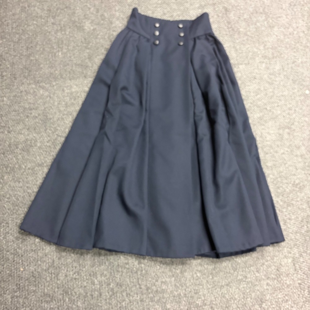Vintage Mondi West Germany Navy Blue Wool Blend Pleated Midi Skirt Size 38